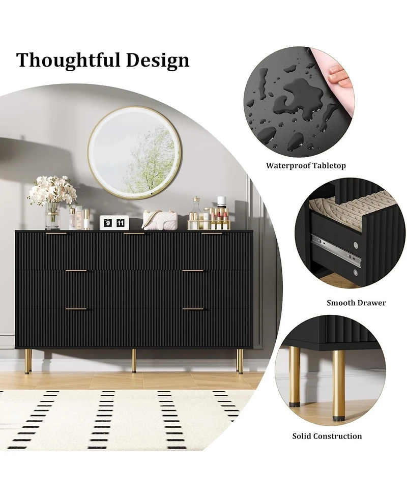 gaomon 55" Wide 7-Drawer Fluted Dresser, Modern Wooden Double Chest for Hallway