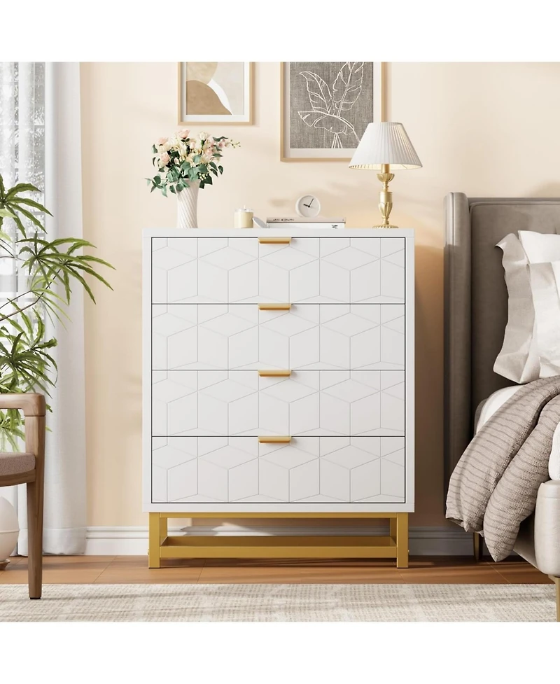 gaomon Modern 4 Drawer Wide Dresser Chest, Metal Legs & Handles, Wood Storage Organizer for Bedroom & Living Room