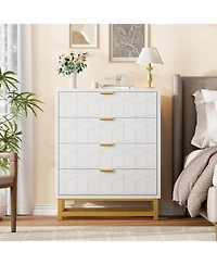 gaomon Modern 4 Drawer Wide Dresser Chest, Metal Legs & Handles, Wood Storage Organizer for Bedroom & Living Room