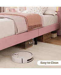 Homfan Bed Frame with Storage Drawer, Velvet Upholstered Platform Headboard and Led Light