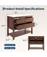 homfan 36" Modern Bathroom Vanity with Sink, Ceramic Integral Basin, 2 Soft-Close Drawers and Open Shelf, Space-Saving Bathroom Cabinet Solution