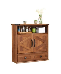 Homfan Farmhouse Wall Cabinet with Barn Doors and Adjustable Shelf, 25 Wide Bathroom Storage Organizer for Bath, Laundry Entryway