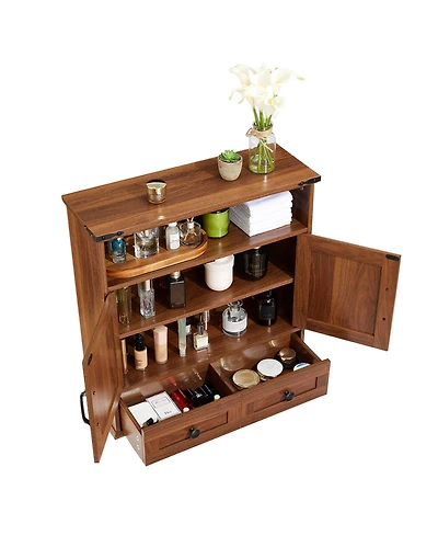 Homfan Farmhouse Wall Cabinet with Barn Doors and Adjustable Shelf, 25 Wide Bathroom Storage Organizer for Bath, Laundry Entryway