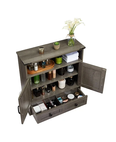 Homfan Farmhouse Wall Cabinet with Barn Doors and Adjustable Shelf, 25 Wide Bathroom Storage Organizer for Bath, Laundry Entryway
