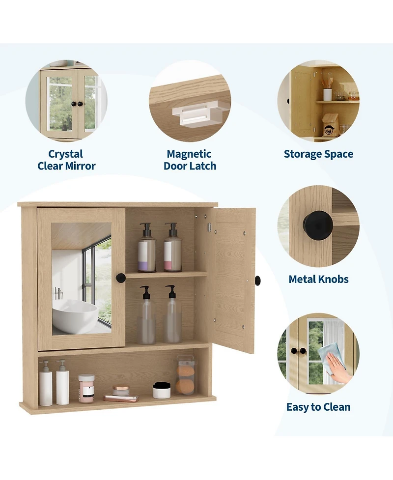 Homfan Mirrored Bathroom Wall Cabinet with Adjustable Shelf, 22.2 x 5.1 23 Over Toilet Storage Organizer for Spaces