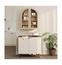 homfan Arched Bathroom Wall Cabinet with Glass Doors and Adjustable Shelves, Wood Over Toilet Storage Organizer for Bathroom and Laundry Room
