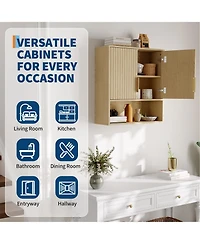 homfan Farmhouse Wall Cabinet with Barn Doors, Adjustable Shelf and Drawer, 25 x 23 x 8 in Storage Organizer for Bath and Laundry