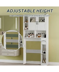 Homfan Over Toilet Storage Cabinet with Glass Doors and Adjustable Shelves, 67.4 in Tall Bathroom Organizer for Bath or Laundry