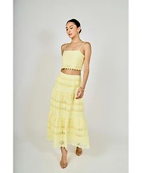 Womens Laced Crop Top Midi Skirt