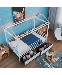 Streamdale Furniture Kids House Floor Bed Frame with Roof