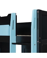 Streamdale Furniture Wood Loft Bed w/Desk, Storage, Usb, Rgb Light