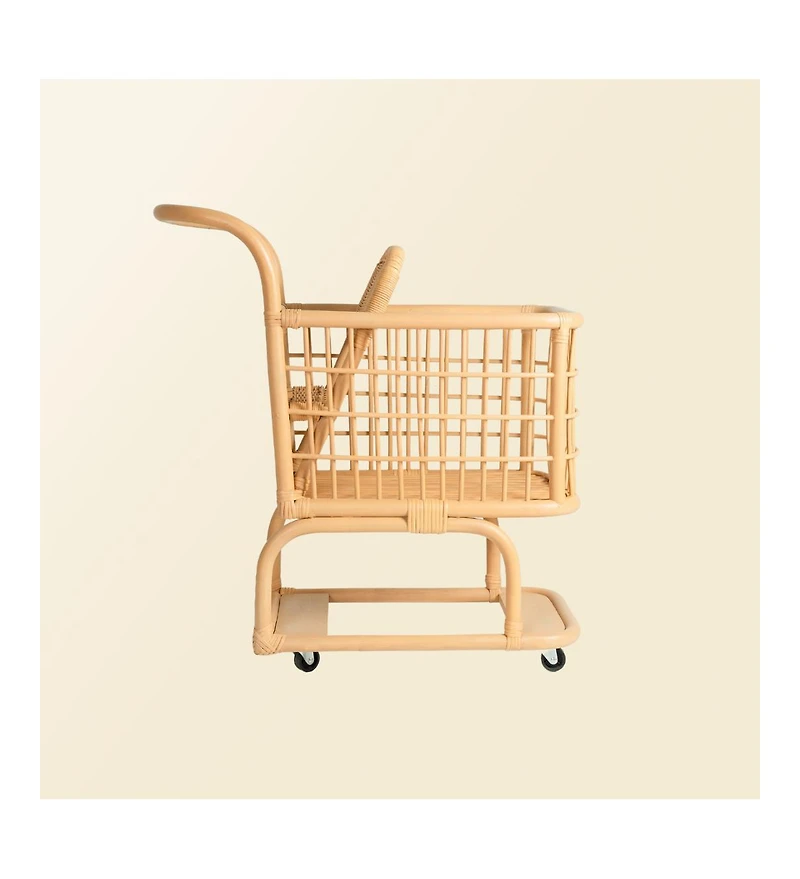 Handcrafted Rattan Kids Shopping Cart with Baby Seat