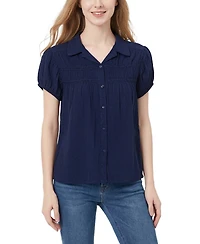 Ny Collection Petite Collared Rouched Yoke Top