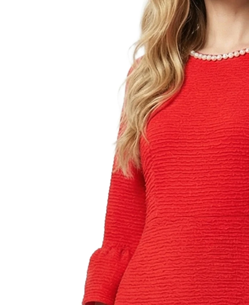 Ny Collection Petite 3/4 Sleeve Mother of Pearl Detail Dress