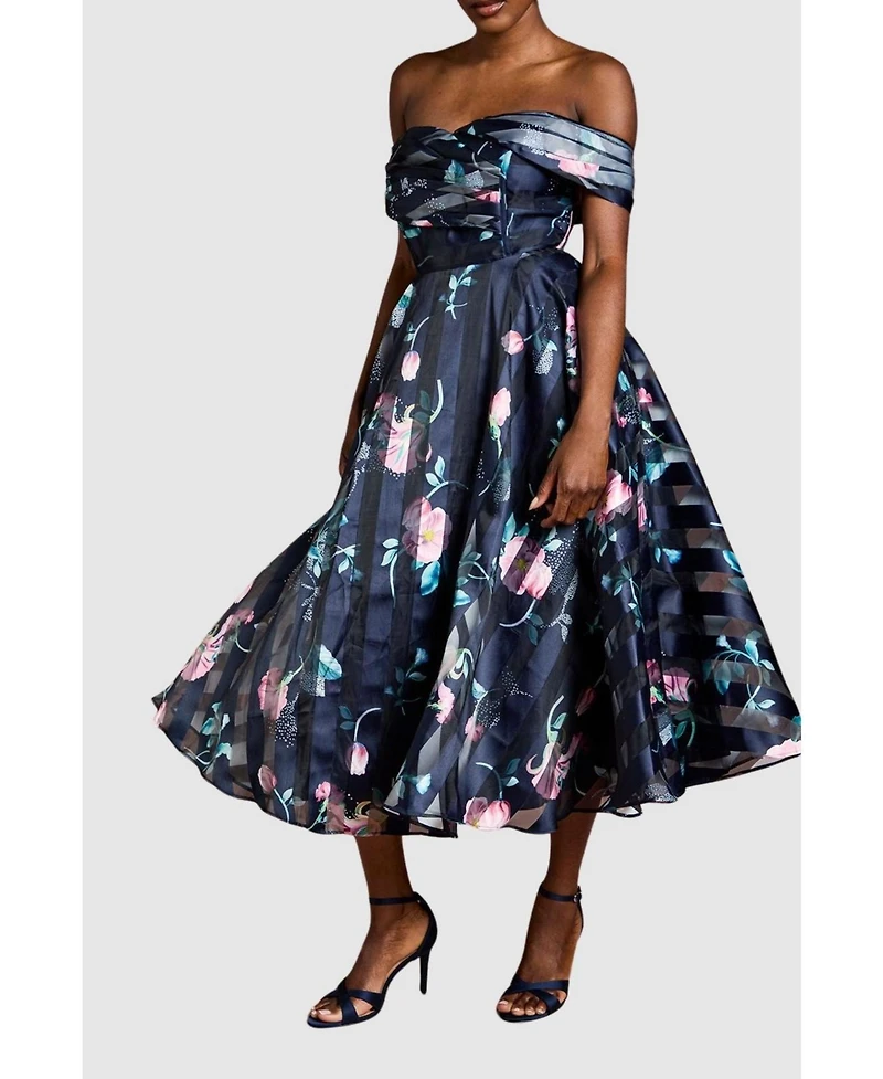 Coast Women's Stripe Organza Pleat Top Midi Dress