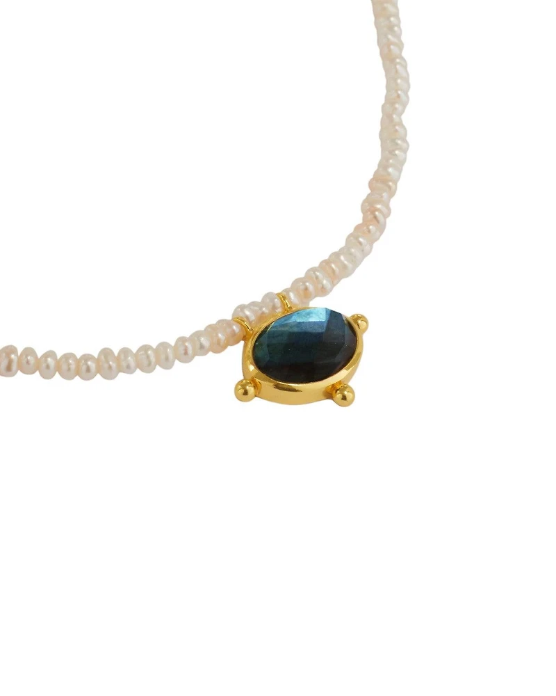 Ottoman Hands Sorel Pearl and Labradorite Beaded Necklace