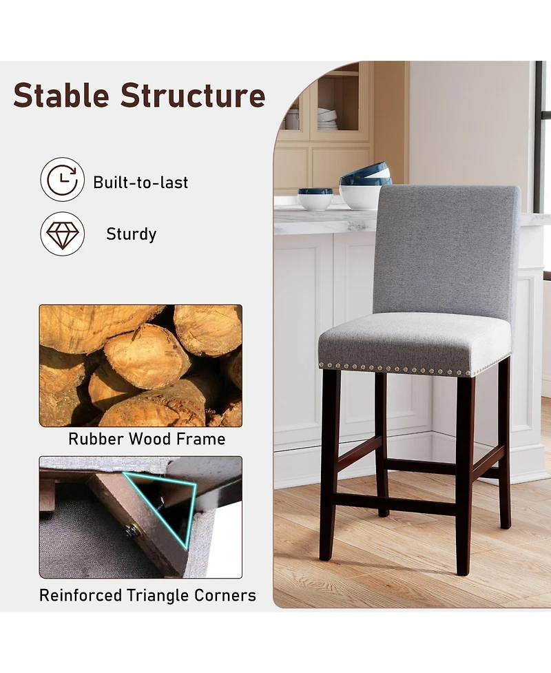Gymax 26'' Counter Height Chairs Set of 4 Barstools w/ Padded Seat and Backrest Footrest