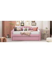 Streamdale Furniture Velvet Tufted Daybed With Trundle and Usb Charging