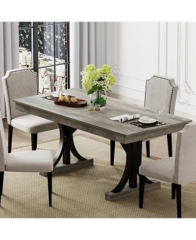 gaomon 71" Wooden Kitchen Table with Two Drawers, Large Dining Table for 6-8 Large Tabletop and Sturdy Frame, Rectangular Dining Table