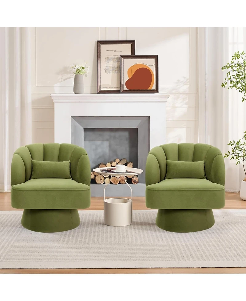 gaomon Modern Swivel Barrel Accent Chair,360 Degree Velvet Upholstered Armchair with Striped Backrest and Plush Padding, Comfy Round Lounge Chair