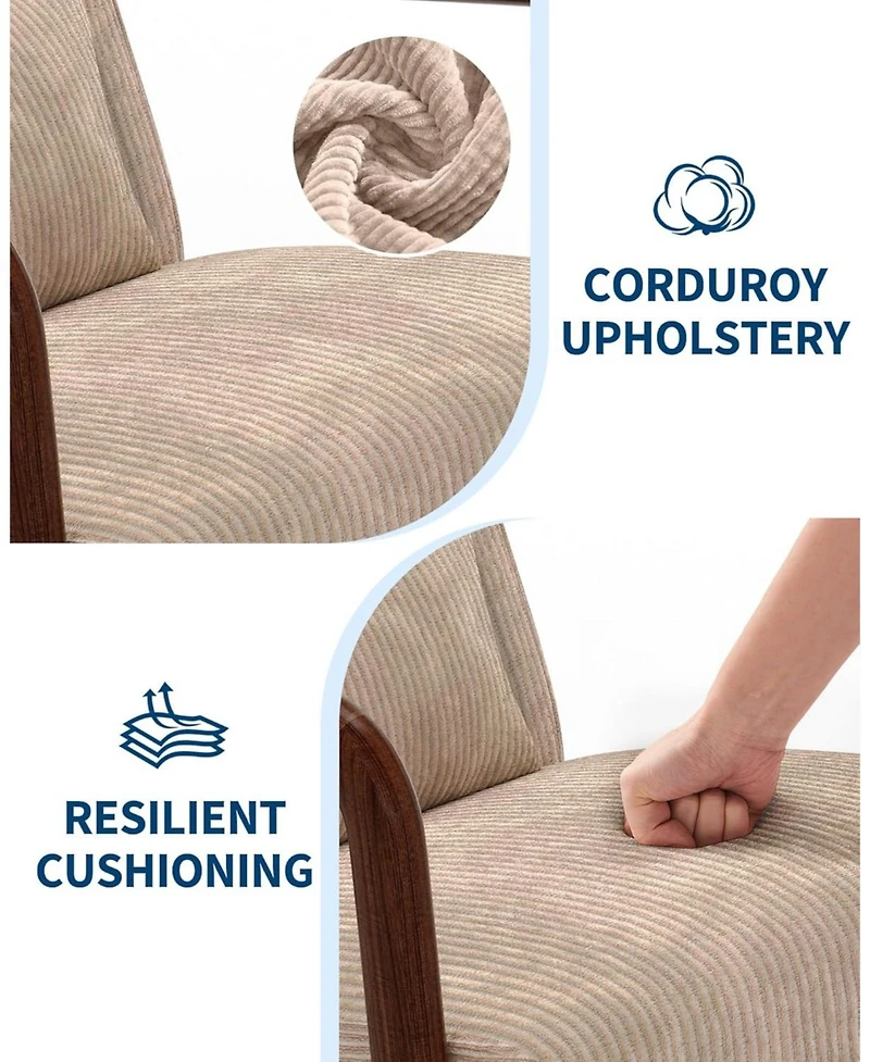 gaomon Mid-Century Modern Accent Chair, Wide-Wale Corduroy Upholstery, Solid Wood Armchair with Removable Lumbar Pillow, Sturdy Reading Chair.