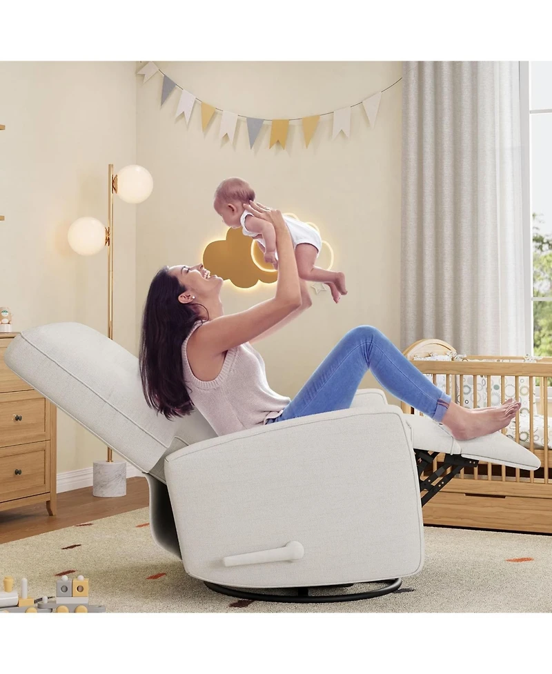 gaomon Nursery Recliner Chair,360 Swivel Rocking Glider Chair for Adults with Adjustable Backrest and Footrest,Cozy Linen Upholstered Armchair