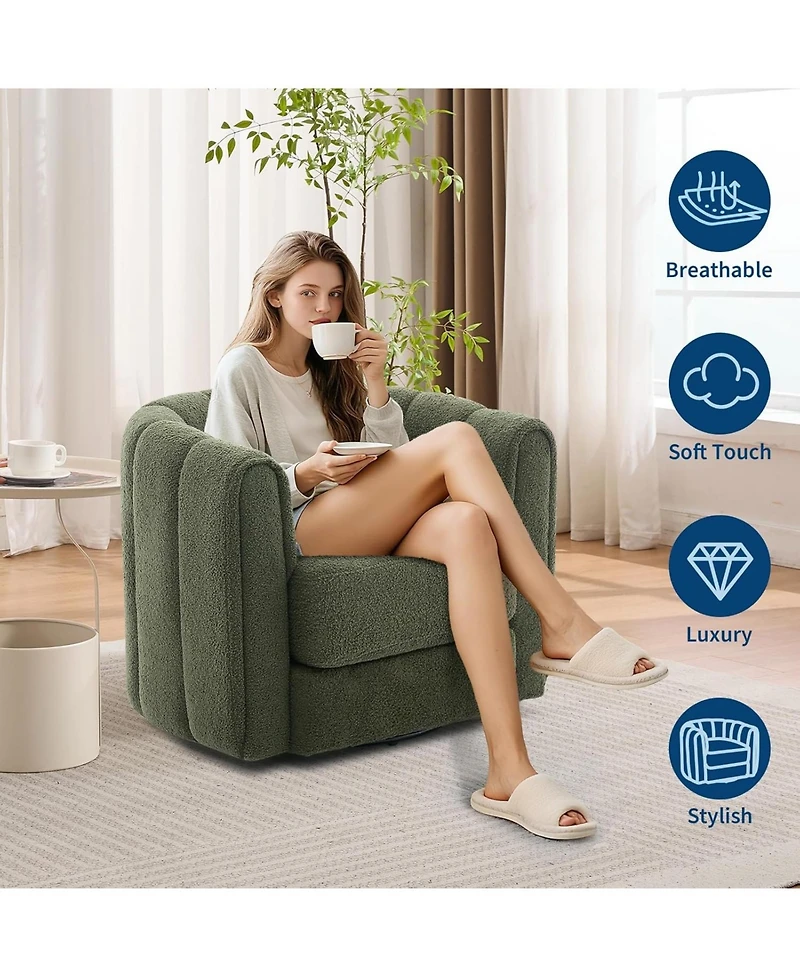 gaomon 360 Swivel Barrel Chair,Mid-Century Modern Accent Chair with Cloud-Like Comfort,Plush Teddy Fleece Upholstered Round Armchair Striped Backrest