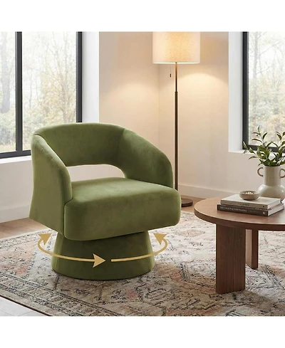 gaomon Modern Swivel Barrel Accent Chair, Upholstered Armchair with Striped Backrest and Plush Padding, Comfy Round Lounge Chair