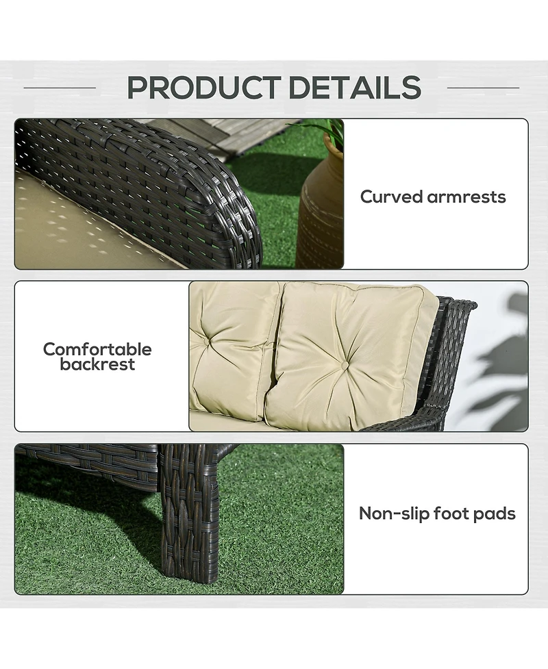 Outsunny 3-Seater Outdoor Sofa w/ 4" Thick Cushions, Outdoor Couch, Beige