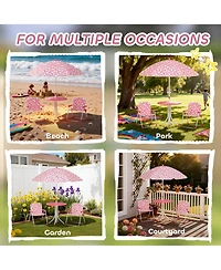 Qaba Kids Picnic Table with 2 Folding Chairs and Umbrella,