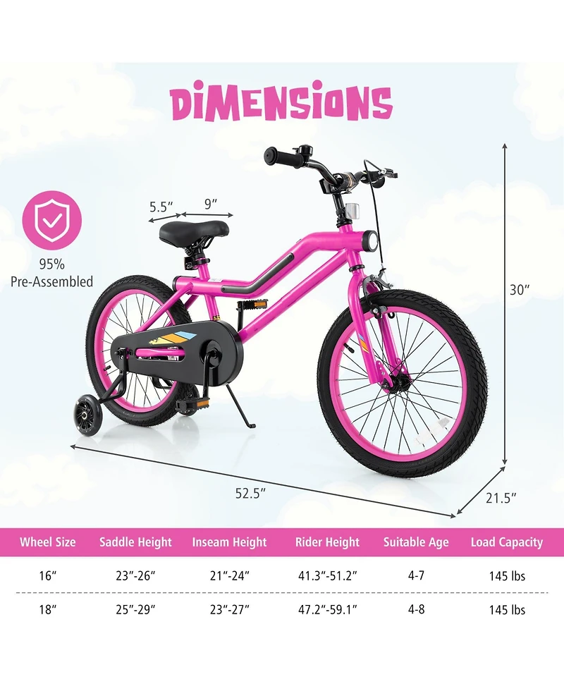 Slickblue Kids Bicycle with Led Lights, Training Wheels and Headlight