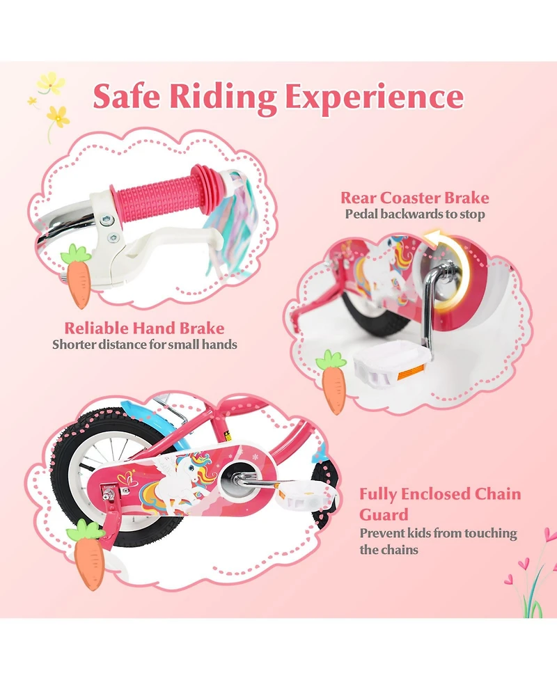 Slickblue Girls Kids Bike with Doll Seat and Safety Training Wheels