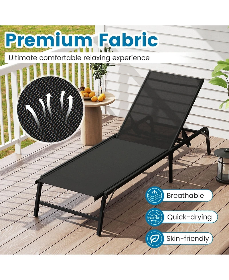 Slickblue Chaise Lounge Chair Set of 2 Foldable Patio Lounge Chairs