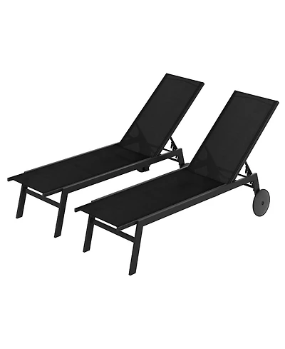 Slickblue Patio Chaise Lounge Chair with Wheels and 6-Level Adjustable Backrest Set of 2