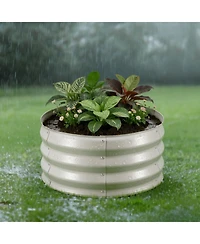 Gouun 3-Piece Round Galvanized Raised Garden Bed Set, Alu-Zinc Planter Boxes