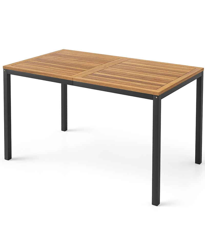 Gouun 4-Piece Acacia Wood Outdoor Dining Set with Stackable Chairs, Bench and Umbrella Hole