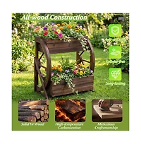 Gouun 2-Tier Rustic Carbonized Wood Wagon Planter with Drainage Holes
