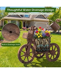 Gouun Rustic Carbonized Wood Tricycle Planter with Storage Box