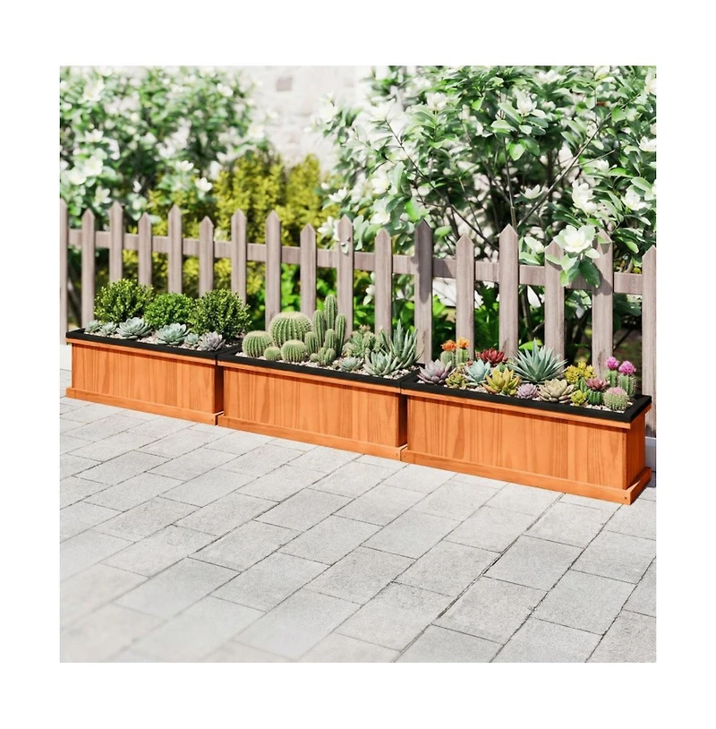 Gouun Pine Wood Raised Planter Box with Drainage Holes and Liner, Garden Bed