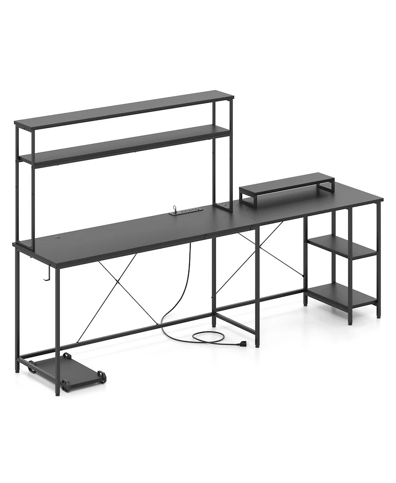 Gouun L-Shaped Gaming Desk with Led Lights and Hutch