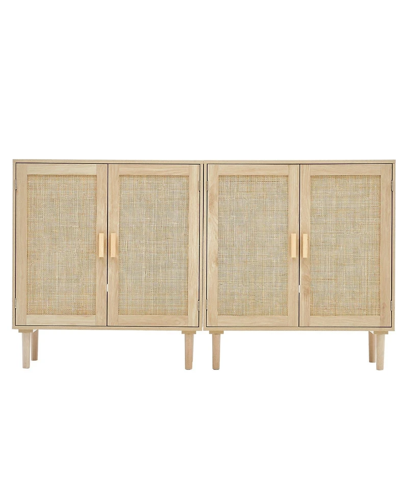 Gouun Set of 2 Rattan Storage Cabinets with Adjustable Shelves