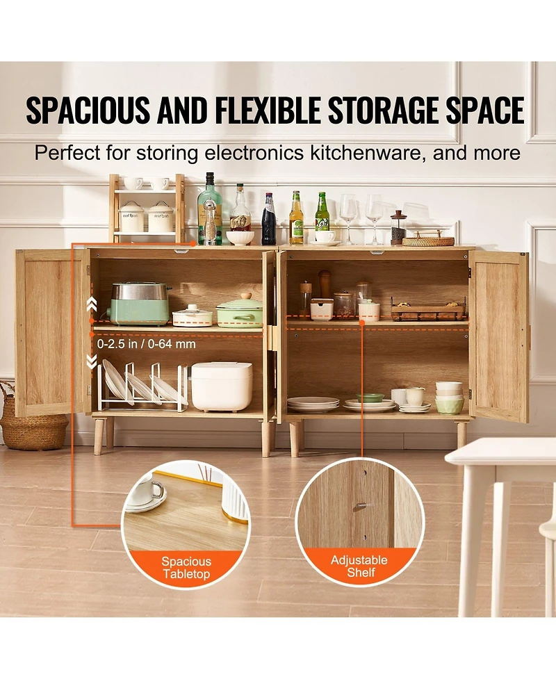 Gouun Set of 2 Rattan Storage Cabinets with Adjustable Shelves