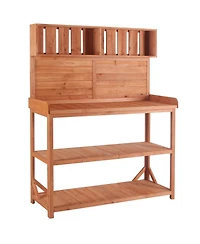 sumyeg 65" Large Wooden Farmhouse Rustic Outdoor Potting Bench Table, Patio Workstation, Garden