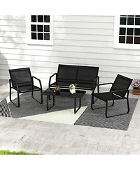 Gouun 4-Piece Patio Conversation Set with Breathable Fabric Seats and Glass Tabletop