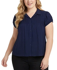 Ny Collection Plus Cap-Sleeve Rouched Yoke Top