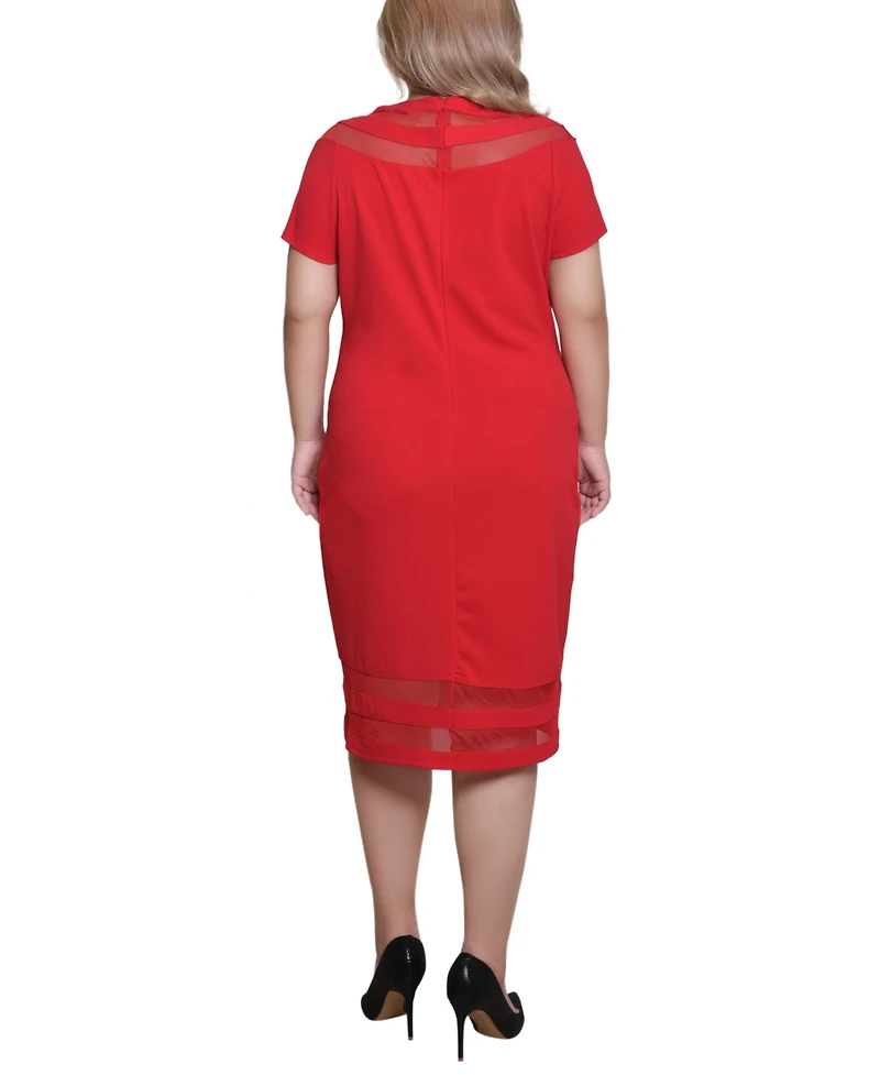 Ny Collection Plus Short-sleeve Dress with Mesh Insets