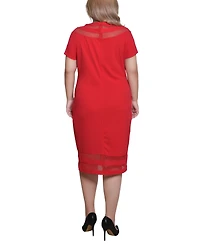 Ny Collection Plus Short-sleeve Dress with Mesh Insets