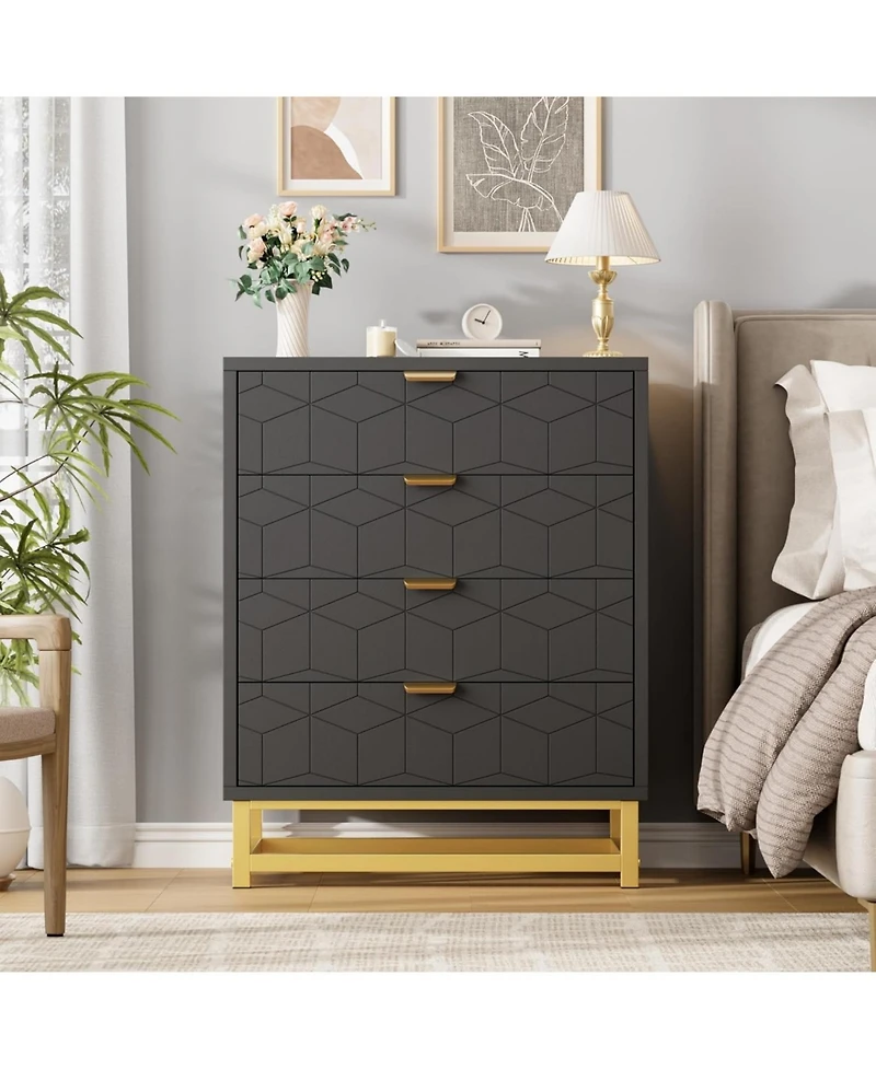 gaomon Modern 4 Drawer Wide Dresser Chest, Metal Legs & Handles