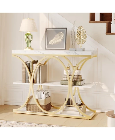gaomon 39" Industrial 3-Tier Sofa Console Table with Oval-Shaped Metal Frame and Adjustable Feet