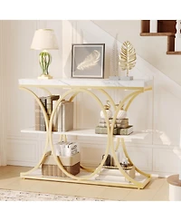 gaomon 39" Industrial 3-Tier Sofa Console Table with Oval-Shaped Metal Frame and Adjustable Feet